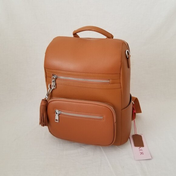 NWT! Gorgeous Cowhide Leather Backpack w/Anti-Theft, Extra Strap, Tassel Accent - Picture 1 of 11